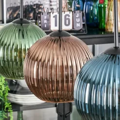 Koyoto Suspension, Boule lumineuse, Suspension Bleu, Vert, Cuivré, 3 lumières
