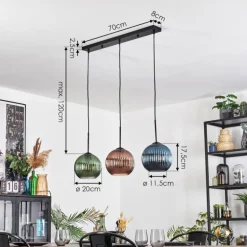 Koyoto Suspension, Boule lumineuse, Suspension Bleu, Vert, Cuivré, 3 lumières