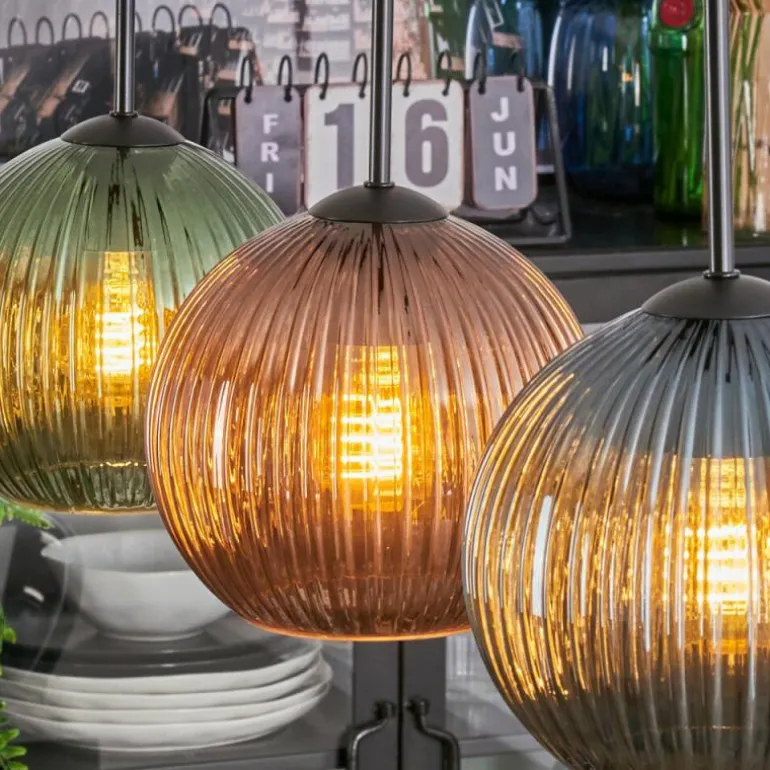Koyoto Suspension, Boule lumineuse, Suspension Bleu, Vert, Cuivré, 3 lumières