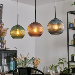 Koyoto Suspension, Boule lumineuse, Suspension Bleu, Vert, Cuivré, 3 lumières