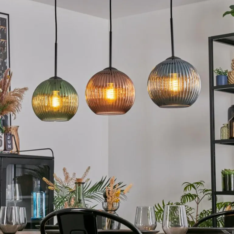 Koyoto Suspension, Boule lumineuse, Suspension Bleu, Vert, Cuivré, 3 lumières