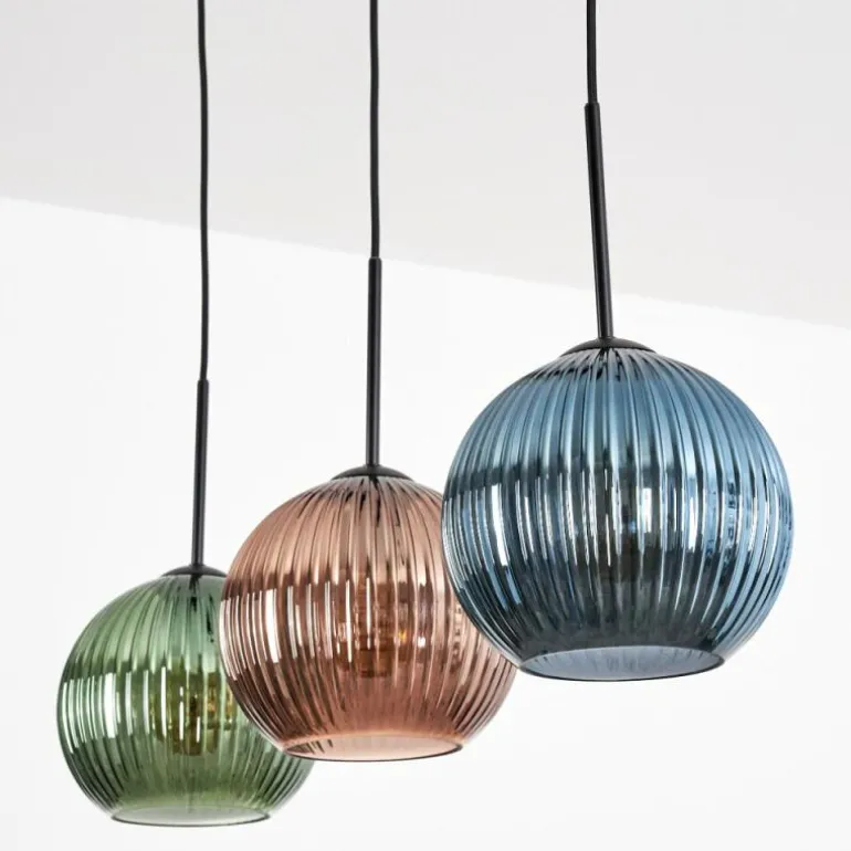 Koyoto Suspension, Boule lumineuse, Suspension Bleu, Vert, Cuivré, 3 lumières