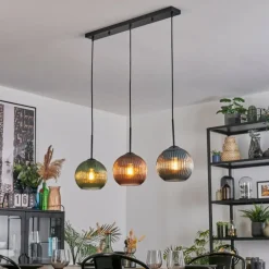 Koyoto Suspension, Boule lumineuse, Suspension Bleu, Vert, Cuivré, 3 lumières