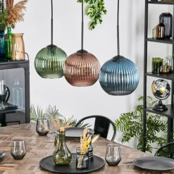 Koyoto Suspension, Boule lumineuse, Suspension Bleu, Vert, Cuivré, 3 lumières