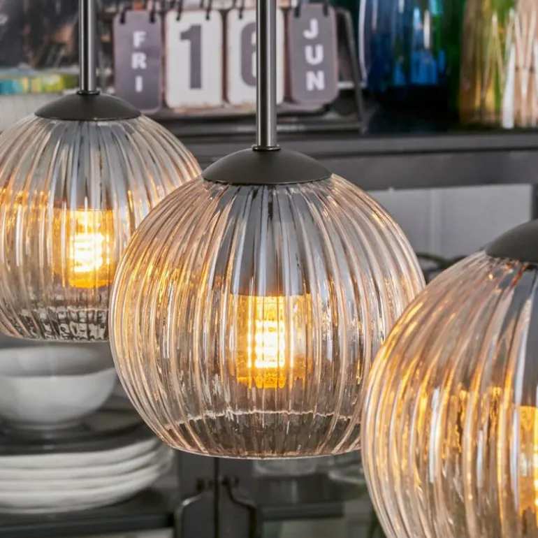Koyoto Suspension, Boule lumineuse, Suspension Ambre, Clair, 3 lumières