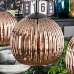 Koyoto Suspension, Boule lumineuse, Suspension Cuivré, 3 lumières