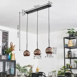 Koyoto Suspension, Boule lumineuse, Suspension Cuivré, 3 lumières