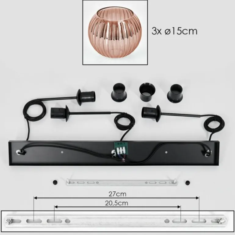Koyoto Suspension, Boule lumineuse, Suspension Cuivré, 3 lumières