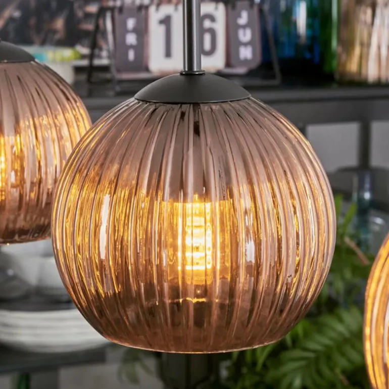 Koyoto Suspension, Boule lumineuse, Suspension Cuivré, 3 lumières