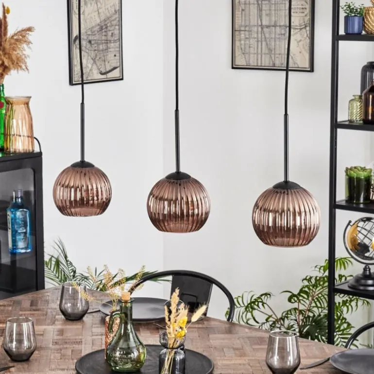 Koyoto Suspension, Boule lumineuse, Suspension Cuivré, 3 lumières