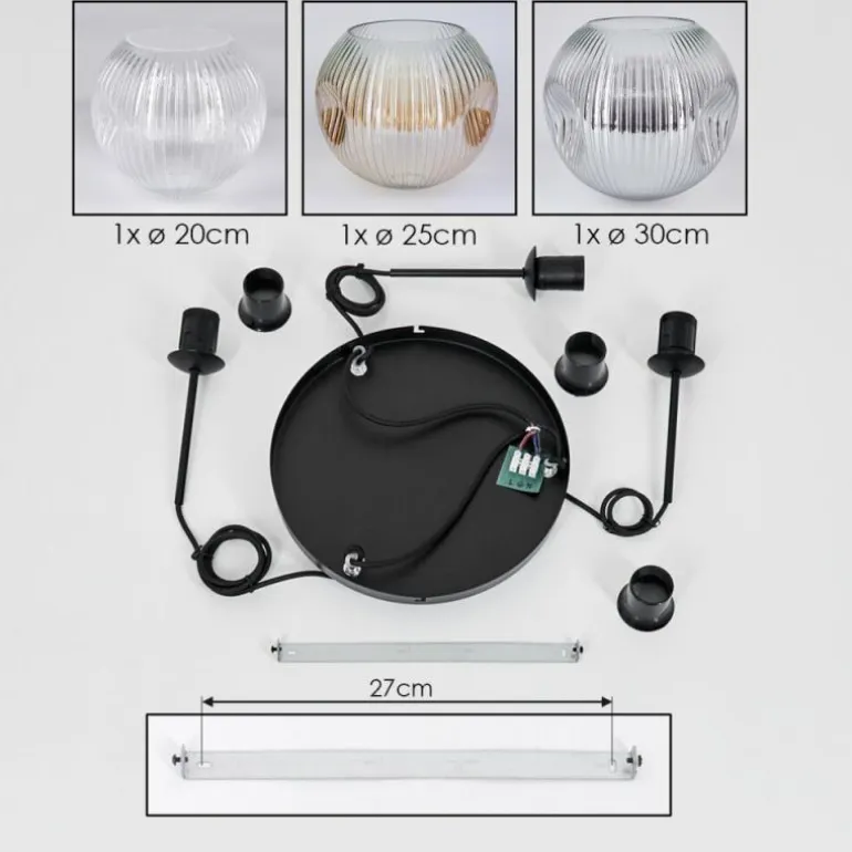 Koyoto Suspension, Boule lumineuse, Suspension, Suspension grappe 30 cm Ambre, Clair, Fumé, 3 lumières