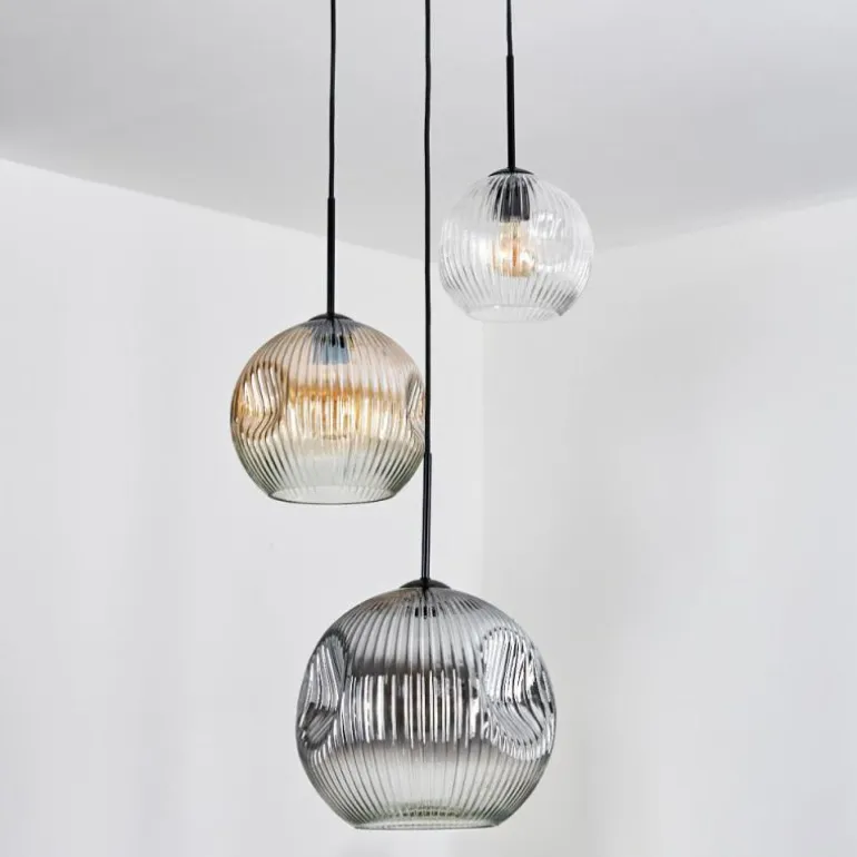 Koyoto Suspension, Boule lumineuse, Suspension, Suspension grappe 30 cm Ambre, Clair, Fumé, 3 lumières