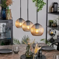 Koyoto Suspension, Boule lumineuse, Suspension Ambre, 3 lumières