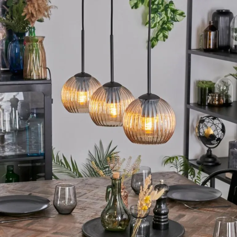 Koyoto Suspension, Boule lumineuse, Suspension Ambre, 3 lumières
