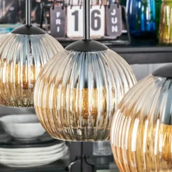 Koyoto Suspension, Boule lumineuse, Suspension Ambre, 3 lumières