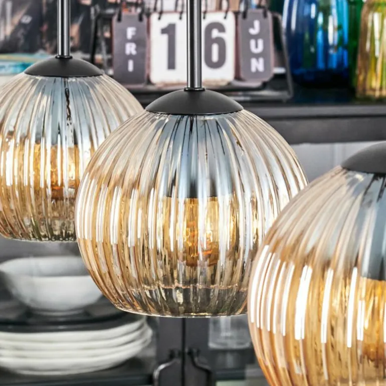Koyoto Suspension, Boule lumineuse, Suspension Ambre, 3 lumières