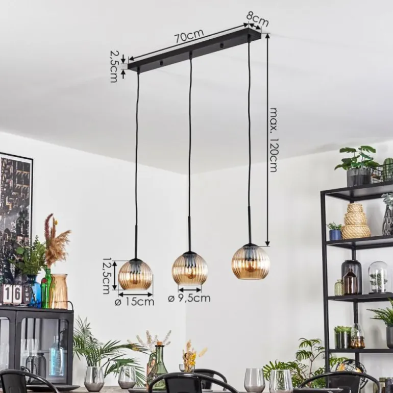 Koyoto Suspension, Boule lumineuse, Suspension Ambre, 3 lumières