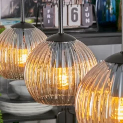 Koyoto Suspension, Boule lumineuse, Suspension Ambre, 3 lumières