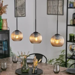 Koyoto Suspension, Boule lumineuse, Suspension Ambre, 3 lumières
