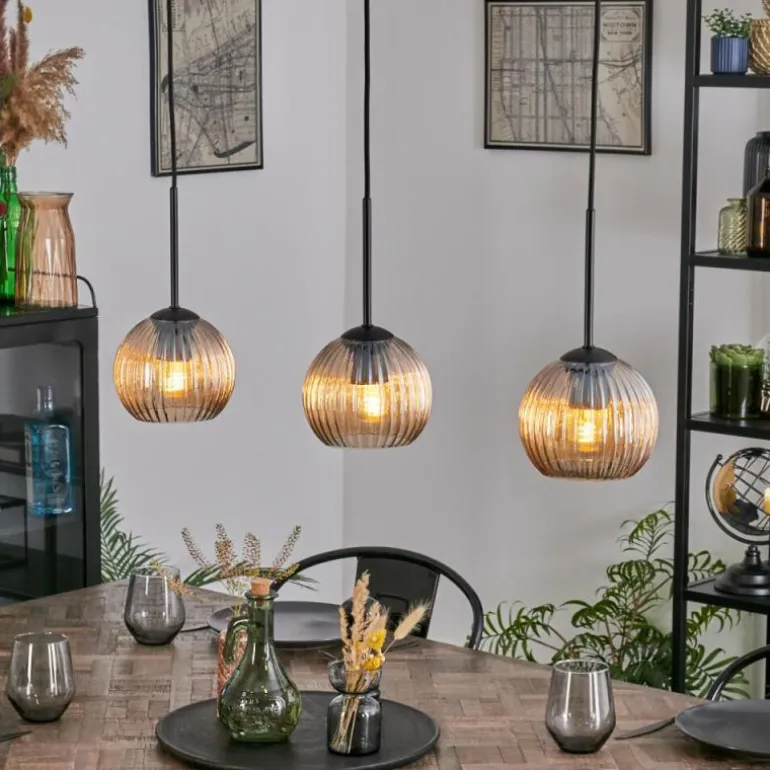Koyoto Suspension, Boule lumineuse, Suspension Ambre, 3 lumières