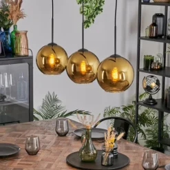 Koyoto Suspension, Boule lumineuse, Suspension Or, 3 lumières