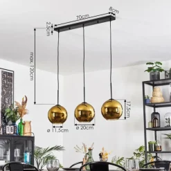 Koyoto Suspension, Boule lumineuse, Suspension Or, 3 lumières