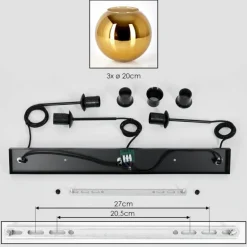 Koyoto Suspension, Boule lumineuse, Suspension Or, 3 lumières