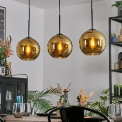 Koyoto Suspension, Boule lumineuse, Suspension Or, 3 lumières