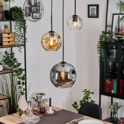 Koyoto Suspension, Boule lumineuse, Suspension, Suspension grappe Ambre, Clair, Fumé, 3 lumières