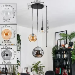 Koyoto Suspension, Boule lumineuse, Suspension, Suspension grappe Ambre, Clair, Fumé, 3 lumières