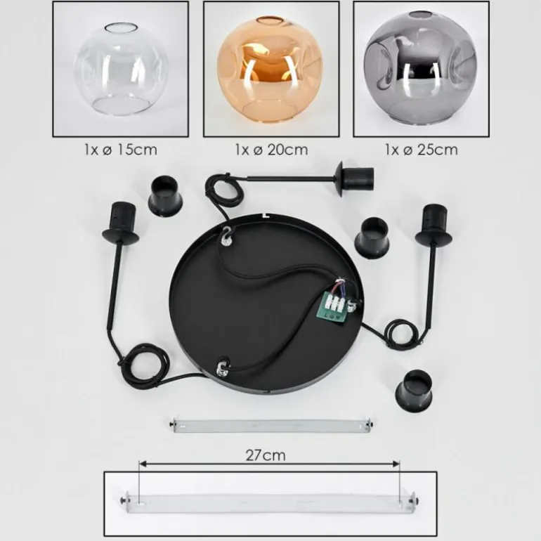 Koyoto Suspension, Boule lumineuse, Suspension, Suspension grappe Ambre, Clair, Fumé, 3 lumières
