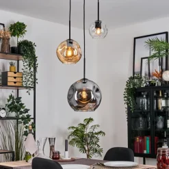 Koyoto Suspension, Boule lumineuse, Suspension, Suspension grappe Ambre, Clair, Fumé, 3 lumières