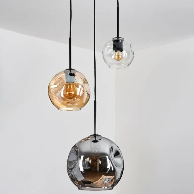Koyoto Suspension, Boule lumineuse, Suspension, Suspension grappe Ambre, Clair, Fumé, 3 lumières