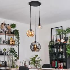 Koyoto Suspension, Boule lumineuse, Suspension, Suspension grappe Ambre, Clair, Fumé, 3 lumières