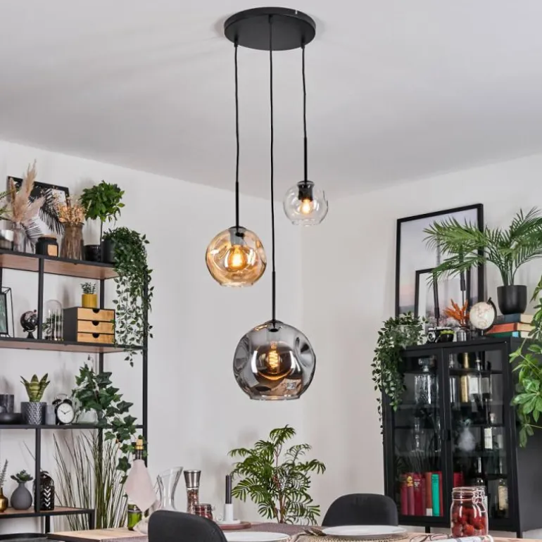 Koyoto Suspension, Boule lumineuse, Suspension, Suspension grappe Ambre, Clair, Fumé, 3 lumières