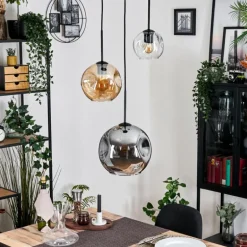 Koyoto Suspension, Boule lumineuse, Suspension, Suspension grappe Ambre, Clair, Fumé, 3 lumières
