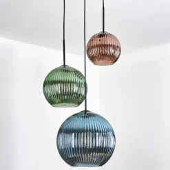 Koyoto Suspension, Boule lumineuse, Suspension, Suspension grappe Bleu, Vert, Cuivré, 3 lumières
