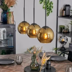 Koyoto Suspension, Boule lumineuse, Suspension Or, 3 lumières