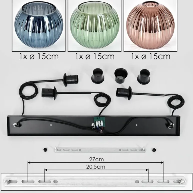 Koyoto Suspension, Boule lumineuse, Suspension Bleu, Vert, Cuivré, 3 lumières