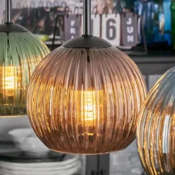 Koyoto Suspension, Boule lumineuse, Suspension Bleu, Vert, Cuivré, 3 lumières