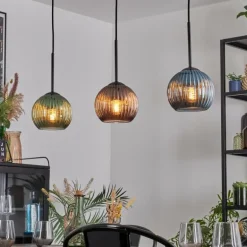 Koyoto Suspension, Boule lumineuse, Suspension Bleu, Vert, Cuivré, 3 lumières