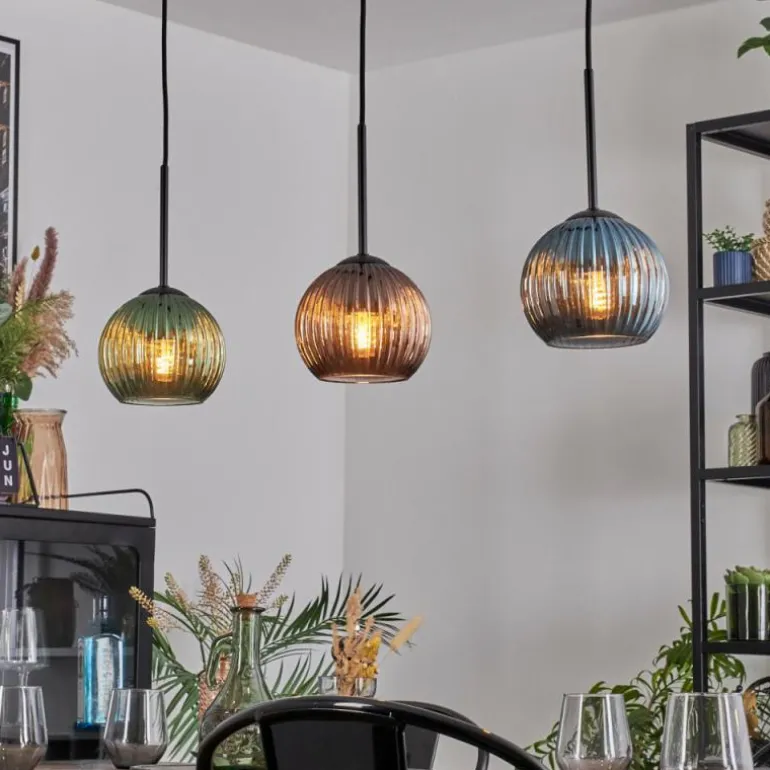 Koyoto Suspension, Boule lumineuse, Suspension Bleu, Vert, Cuivré, 3 lumières