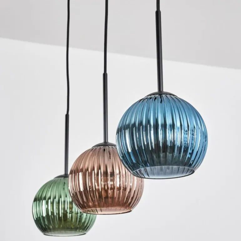 Koyoto Suspension, Boule lumineuse, Suspension Bleu, Vert, Cuivré, 3 lumières