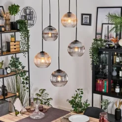Koyoto Suspension, Boule lumineuse, Suspension grappe Ambre, Clair, Fumé, 5 lumières
