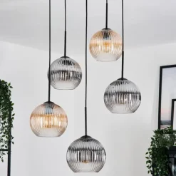 Koyoto Suspension, Boule lumineuse, Suspension grappe Ambre, Clair, Fumé, 5 lumières