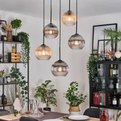 Koyoto Suspension, Boule lumineuse, Suspension grappe Ambre, Clair, Fumé, 5 lumières