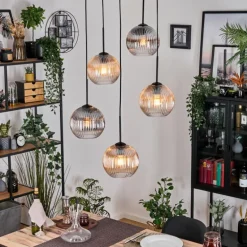 Koyoto Suspension, Boule lumineuse, Suspension grappe Ambre, Clair, Fumé, 5 lumières