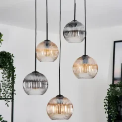Koyoto Suspension, Boule lumineuse, Suspension grappe Ambre, Clair, Fumé, 5 lumières