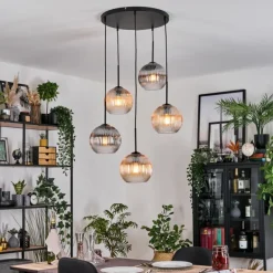 Koyoto Suspension, Boule lumineuse, Suspension grappe Ambre, Clair, Fumé, 5 lumières