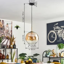 Koyoto Suspension, Boule lumineuse, Suspension Or, Noir, 1 lumière